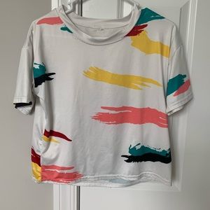 White T-shirt with colored stripes